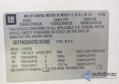 2007 Cadillac Escalade Ext Standard из США, поврежденный, VIN 3GYFK62847G147495